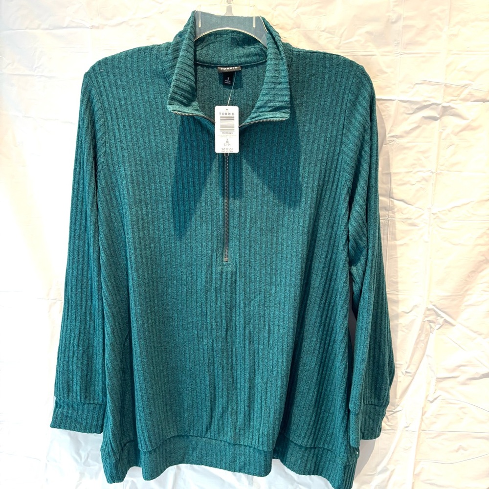 Nwt Torrid Sweater Green Zip Up Ribbed Knit Classic Sz 3x
